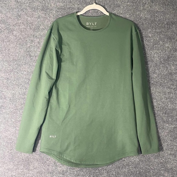BYLT T-Shirt Small Pine Green Drop Cut Lux Long Sleeve Crew Neck - Picture 2 of 8
